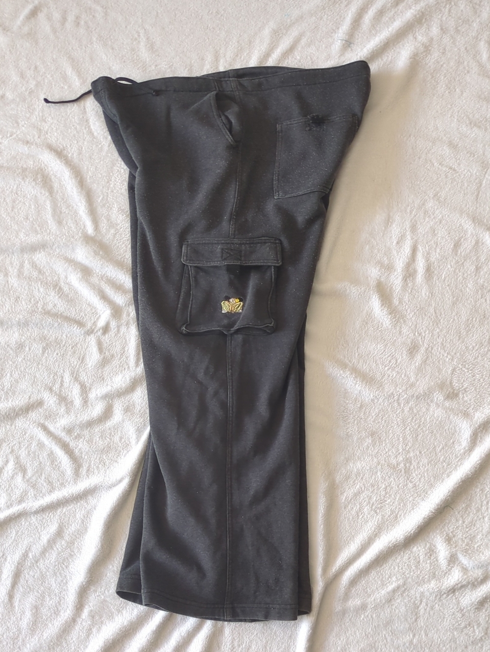 Vintage Wide Leg Charcoal Cargo Sweat Pants with BugGirl Detail